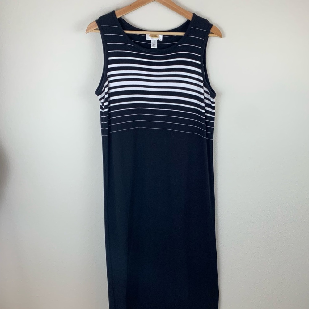 Vintage Talbots petites black knit stripe dress